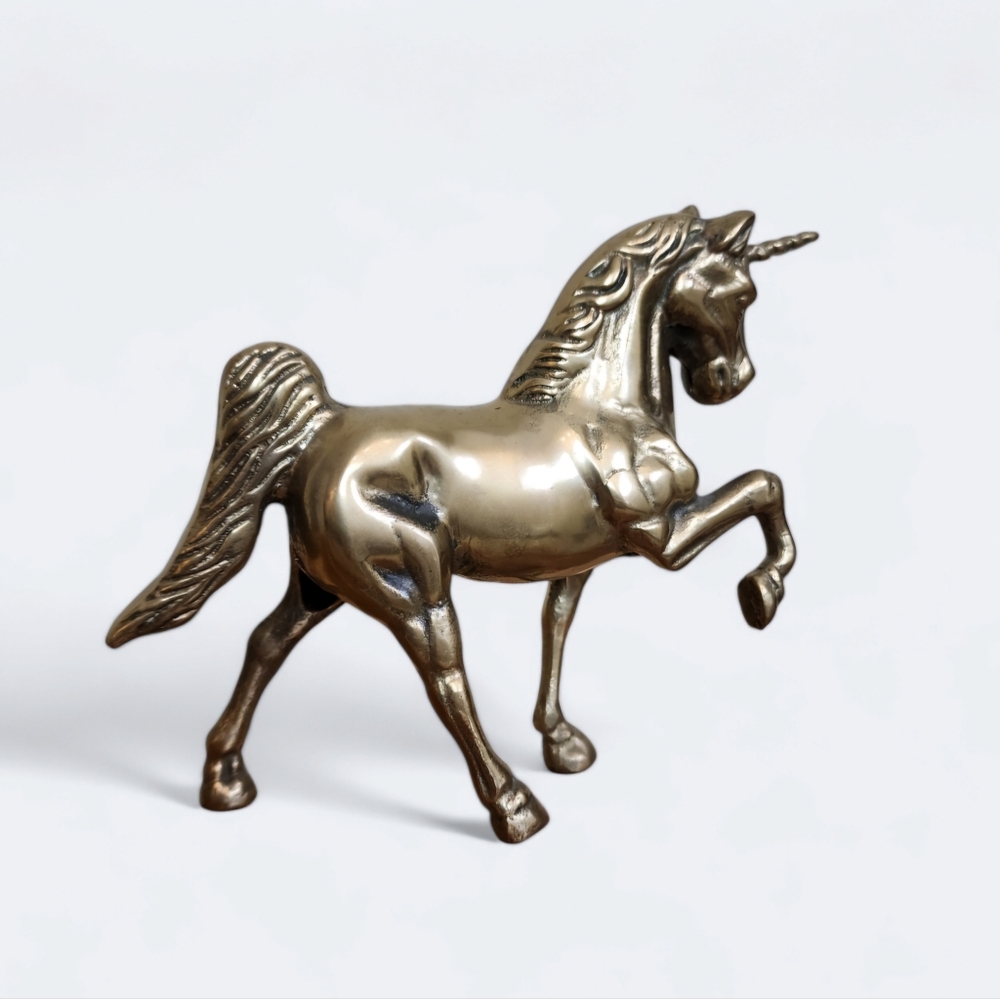 Vintage Solid Brass Unicorn Figurine 5" Mythical Horse Cottagecore Fantasy Decor - Picture 6 of 10